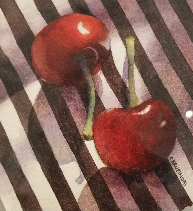 Two Cherries, a watercolor painting by world-renown artist Chris Krupinski